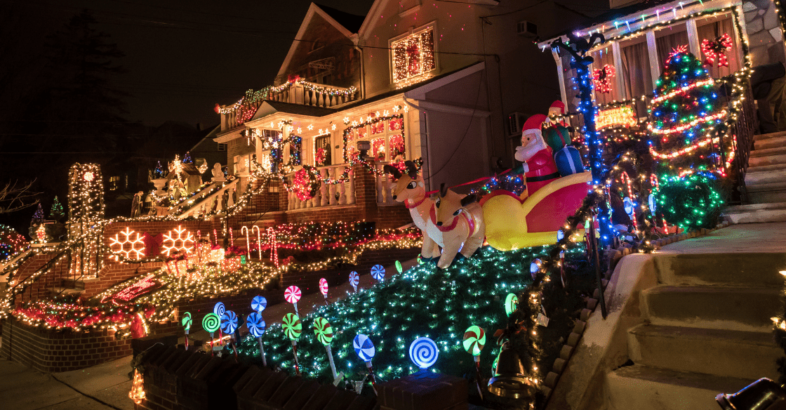 Houses with Christmas lights